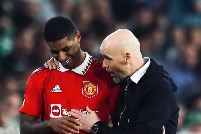 <p>Ket. Foto: Marcus Rashford dan Erik Ten Hag (Foto/Instagram/@manchesterunited)</p>
