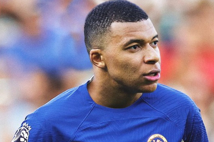 <p>Ket Foto: Foto editan Kylian Mbappe kenakan Jersey Chelsea (Foto/Twitter/@idextratime)</p>
