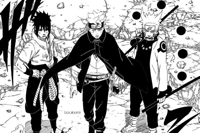 <p>Ket Foto: Foto karakter anime popular, Sasuke, Boruto dan Naruto (Foto/Twitter/@howlxithree)</p>