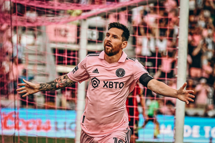 <p>Ket Foto: Foto Lionel Messi yang mencetak 2 gol untuk Inter Miami (Foto/Twitter/@idextratime)</p>
