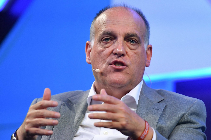 <p>Ket Foto: Foto Presiden La Liga, Javier Tebas sedang memberikan tanggapan terkait permasalahan rasisme (Foto/Twitter/@faktasepakbola)</p>
