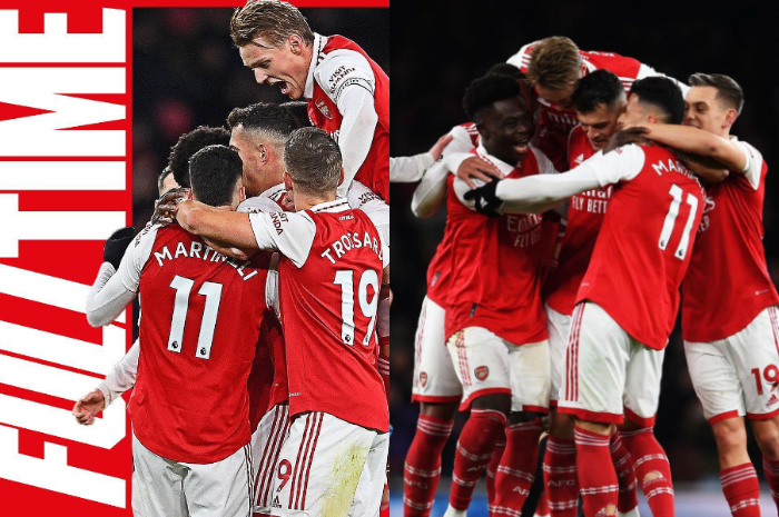 <p>Ket. Foto: Skuad Arsenal Merayakan Gol Ketika Melawan Everton (Foto/instagram/@arsenal)</p>
