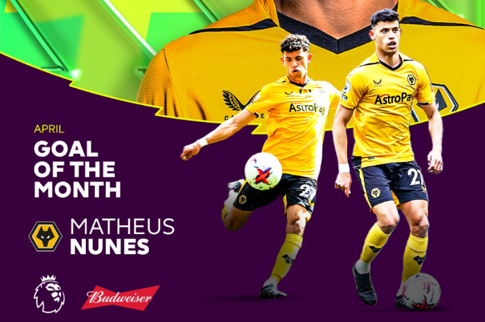 <p>Ket Foto: Foto pemain terbaik Wolves, Matheus Nunes yang berhasil raih GOTM April (Foto/Twitter/Premier League)</p>
