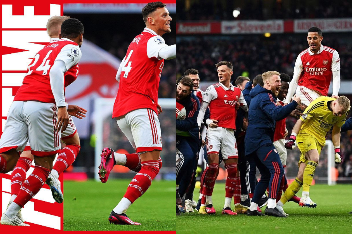 <p>Ket. Foto: Para Pemain Arsenal Merayakan Kemenangan (FotoInstagram/@arsenal)</p>