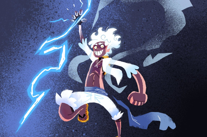 <p>Ket Foto: Foto dari art One Piece, Monkey D Luffy, Gear 5, saat sedang menangkap petir (Foto/Twitter/@onepiecebaker)</p>
