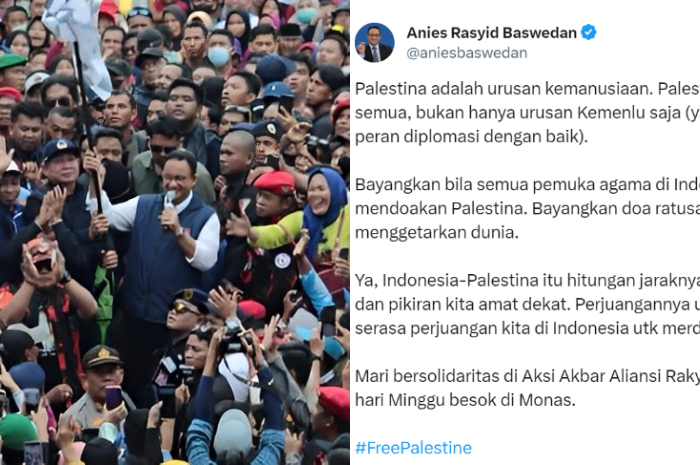 <p>Ket. Foto : Anies Baswedan Ajak Masyarakat untuk Ikut Serta Aksi Bela Palestina besok<br />
(Foto/X/@anies baswedan)</p>
