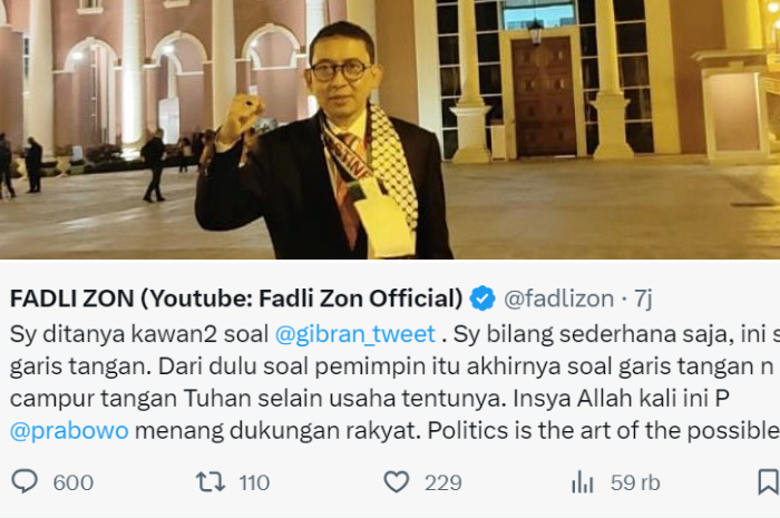 <p>Ket. Foto : Fadli Zon Sebut Akhir Nasib Pemimpin Tergantung Tuhan<br />
(Foto/X/@fadlizon)</p>

