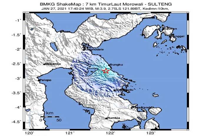 <p>Foto: Rilis Gempa M 3,9 Morowali, Sulteng dari BMKG Palu, Rabu 27 Januari 2021.</p>
