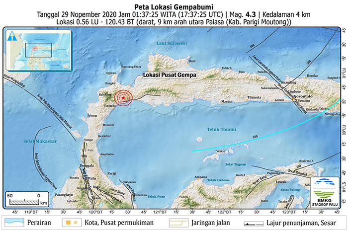 <p>Foto: Update Data Gempa Keempat Rentang Waktu Tiga Jam di Kecamatan Palasa Parimo, 29 November 2020.</p>
