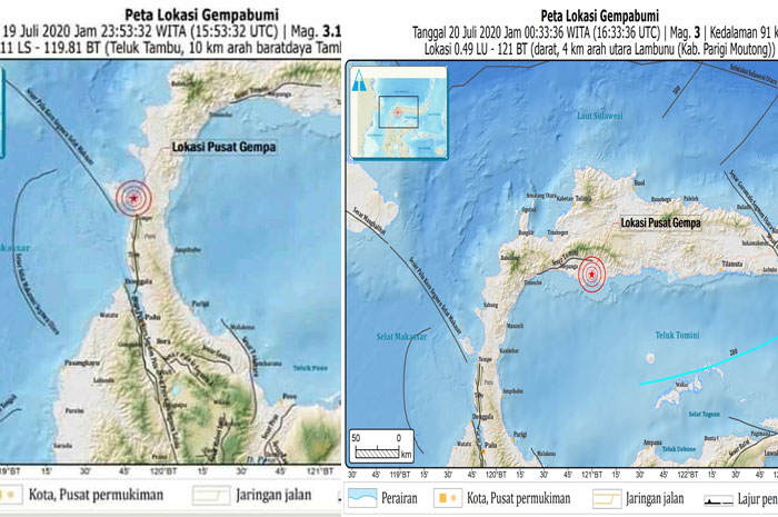 <p>Rentang Satu Jam, Dua Gempa Guncang Sulawesi Tengah Sulteng. (Foto: BMKG).</p>

