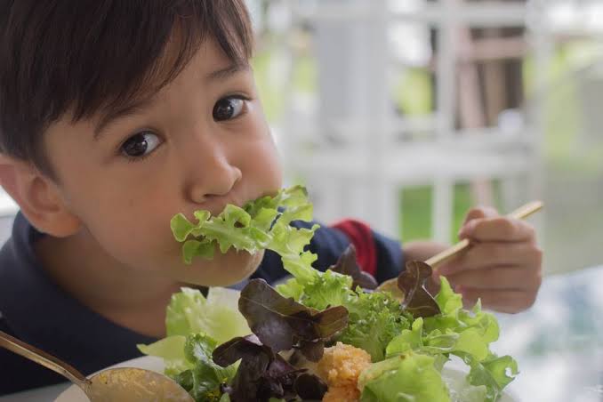 <p>Ket. Anak makan sayuran (Foto/Dancow) </p>
