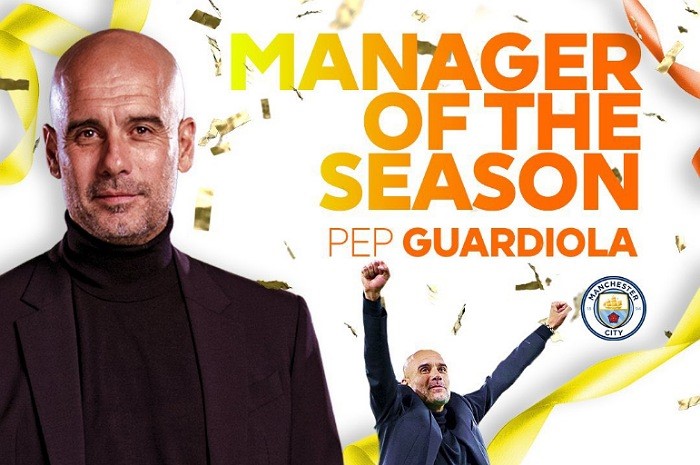 <p>Ket Foto: Foto pelatih terbaik di Premier League, Pep Guardiola (Foto/Twitter/@idextratime)</p>
