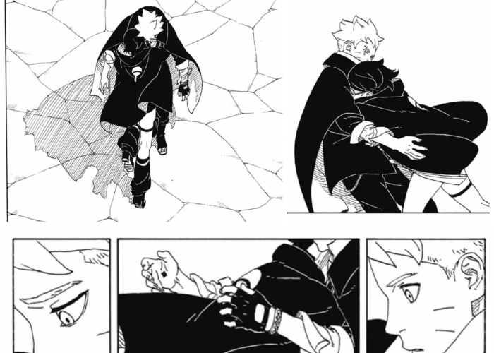Ket Foto: Foto dari karakter utama manga Boruto Two Blue Vortex yang keren  dan juga Sarada (Foto/Twitter/borusaramoments)