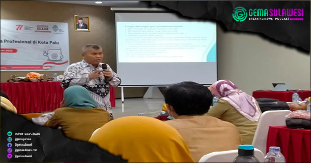 <p>Ket Foto: kegiatan Penyuluhan Bahasa Indonesia bagi Tenaga Profesional di Kota Palu, Ketua PGRI Sulteng Syam Zaini (Foto/Facebook Balai bahasa Sulteng)</p>
