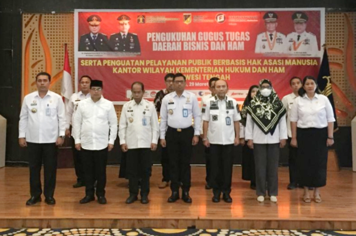 <p>Keterangan Foto : Pengukuhan Gugus Tugas Daerah Bisnis dan Hak Asasi Manusia Sulawesi Tengah, (Foto/Humas Pemprov Sulteng)</p>
