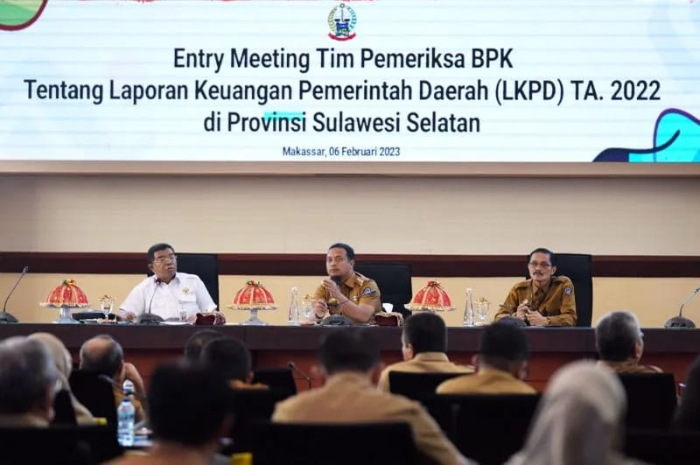 <p>Ket Foto: Pertemuan awal terkait Laporan Keuangan Pemerintah Daerah Tahun Anggaran 2022 (Foto/laman Pemrov Sulsel)</p>
