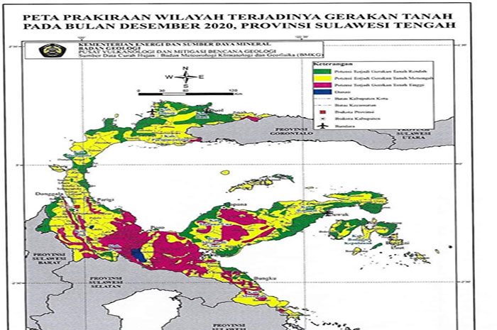 <p>Foto: Peta Potensi Tanah Longsor Sulawesi Tengah, medio Desember 2020.</p>
