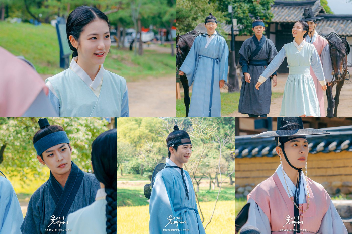 <p>Ket. Foto: Still Cut Drama The Secret Romantic Guesthouse Episode 1, Dan O yang Berhasil Mengajak Kang San, Shi Yeol, dan Yu Ha agar Menginap di Penginapan Taman Bunga Miliknya (Foto/Intsagram/@sbsdrama.official)</p>
