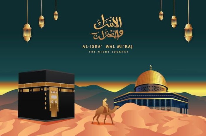 <p>Ket. Foto: Ilustrasi Perjalanan Sejarah Isra Miraj Rasulullah SAW (Foto/Pinterest/freepik.com)</p>
