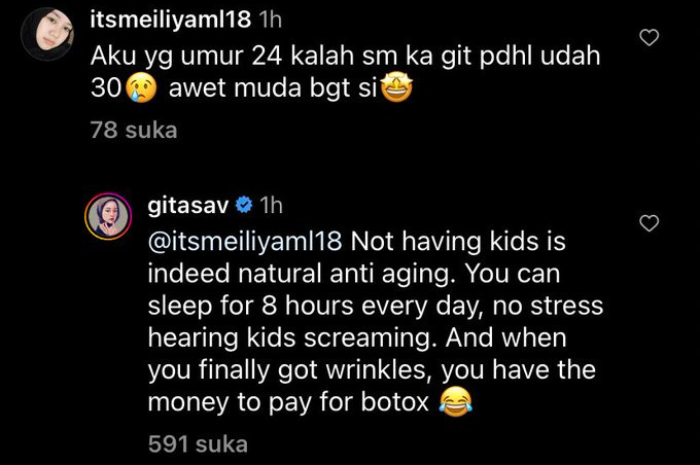 <p>Ket. Foto : Screenshot komentar Gita Savitri Devi (Foto/Instagram/@gitasav)</p>
