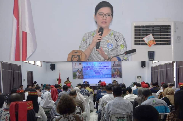 <p>Ket Foto: Bupati Poso, Verna Ingkiriwang, saat memberi sambutan dalam kegiatan Penilaian Kinerja 8 Aksi Konvergensi Penurunan Stunting (Foto/Kominfosandi Poso)</p>
