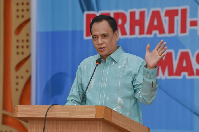 <p>Keterangan Foto : Wakil Gubernur Sulteng Ma’mun Amir saat menghadiri pelantikan PERHATI KL Sulawesi Tengah, (Foto/Biro Administrasi Pimpinan)</p>
