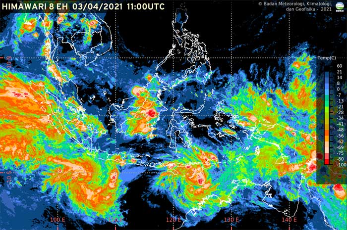 <p>Foto: Citra Satelit Cuaca dari BMKG. Sabtu 3 April 2021.</p>
