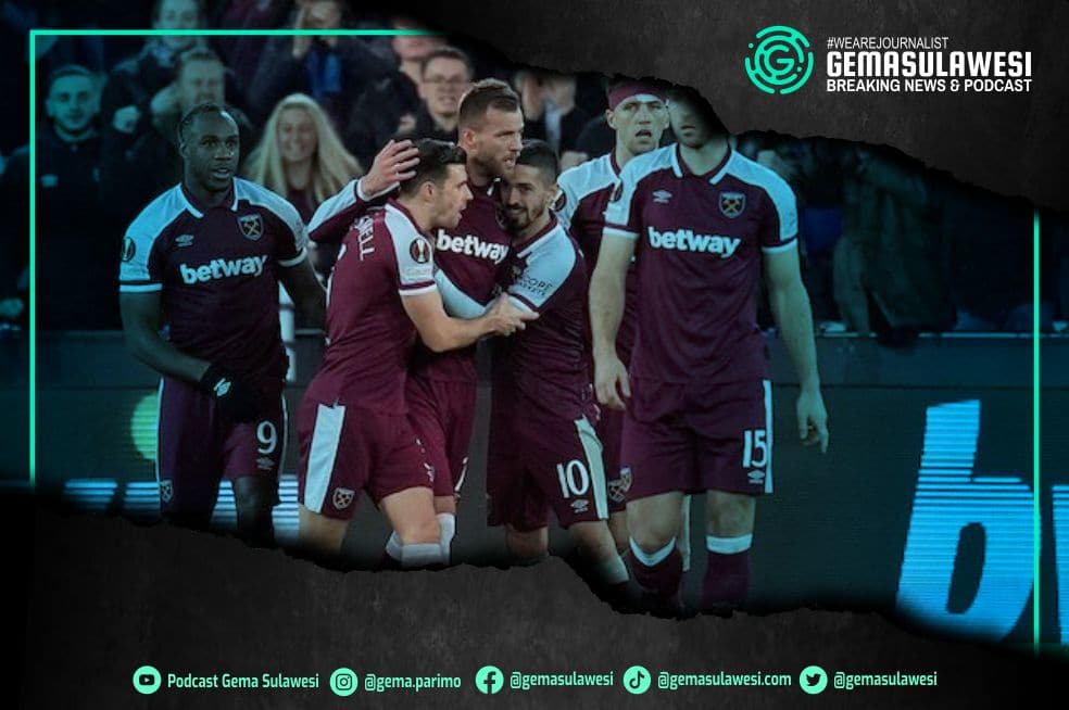 <p>Selebrasi skuad West Ham untuk gol Andriy Yarmolenko ke gawang Sevilla, Liga Europa 2021/22 © AP Photo</p>
