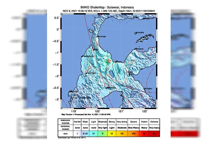 <p>Foto: BMKG Shakemap.<br />
Gempa M 5,4 Getarkan Poso, Sulawesi Tengah.</p>
